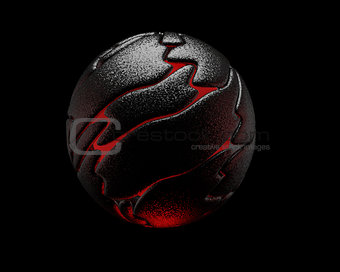 Black reflective sphere,  red interior, 3D