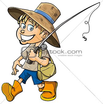 Cartoon fisherman with a fishing rod