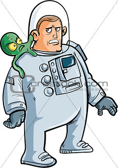 Cartoon astronaut with alien on his shoulder