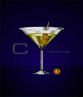 martini glass cocktail with olives