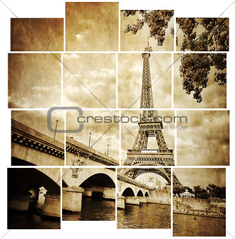 Eiffel tower vintage retro in tiled effect, Paris