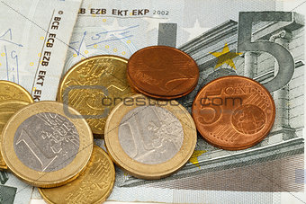 Macro photography of euro money and coins
