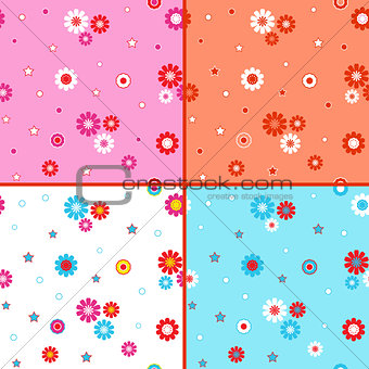 Four seamless vector patterns with daisies