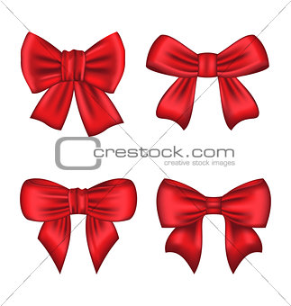 Set red gift bows isolated on white background
