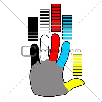 hand with colored fingers
