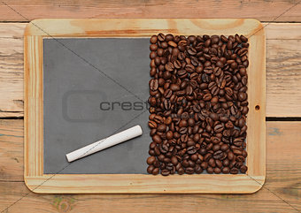 Coffee beans on a blackboard 