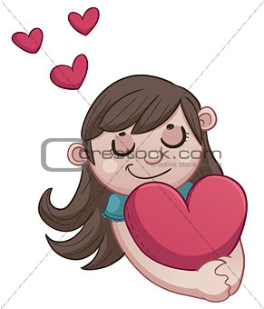 Girl in love holding a heart