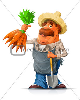 Gardener with carrot and shovel