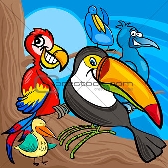 cute birds group cartoon illustration