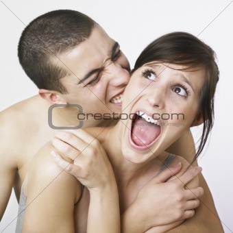 Young couple goofing around