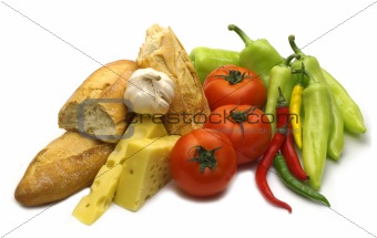 break baguette and fresh vegetables