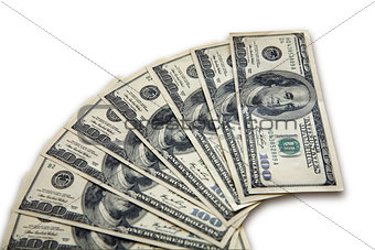 pile of dollar banknotes on a white background