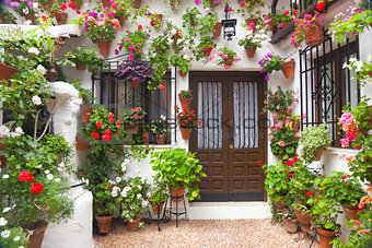 Flowers Decoration of Vintage Courtyard,  Spain, Europe