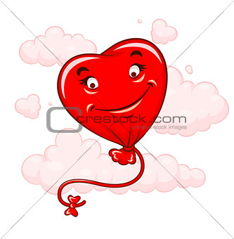 Red heart flying among clouds