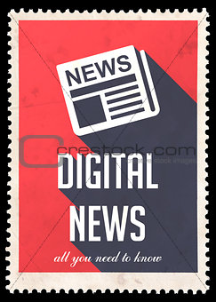 Digital News on Red in Flat Design.