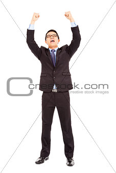 success businessman raised up and shout loudly