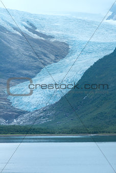 Lake Svartisvatnet and view to Svartisen Glacier (Norway)