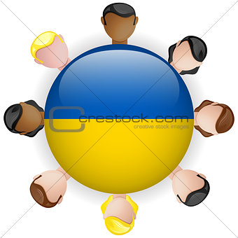 Ukraine Flag Button Teamwork People Group