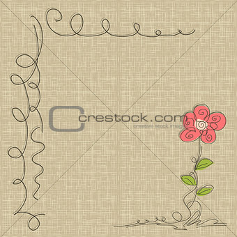 doodle flower on seamless linen texture