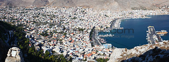 An aerial view of the port of Pothia. Kalymnos, Greece.