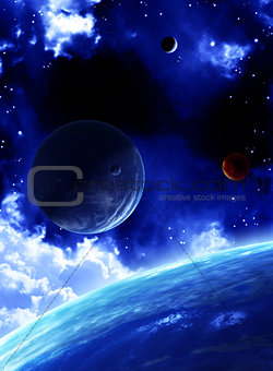 Beautiful space scene with planets
