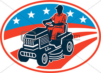 American Gardener Mowing Lawn Mower Retro