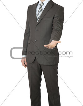 Man in suit holding his hand before him