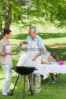 Extended family having lunch in the lawn