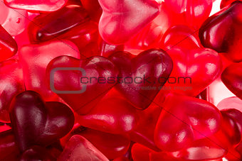 Brightly coloured red gummy hearts