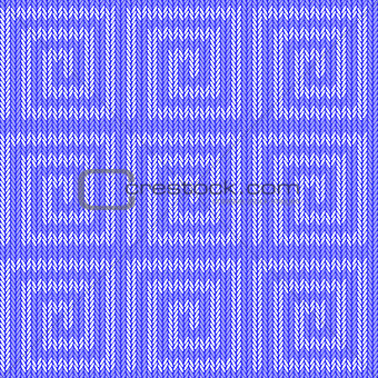 Design seamless blue labyrinth knitted pattern. Thread textured 