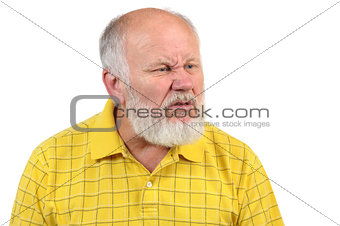 disgusted senior bald man 
