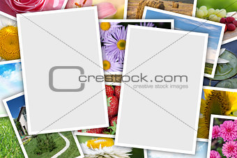 Stack of printed pictures collage