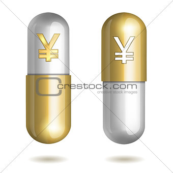 Capsule Pills with Yen Signs.