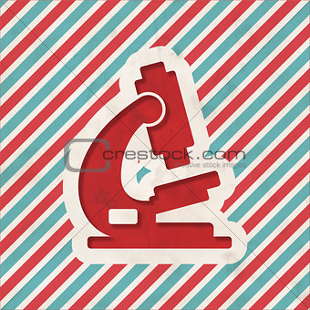Microscope Icon on Retro Striped Background.