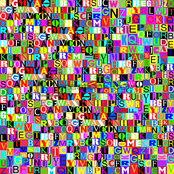 Abstract collage of colored letters