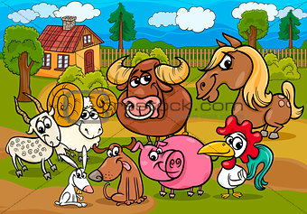 farm animals group cartoon illustration