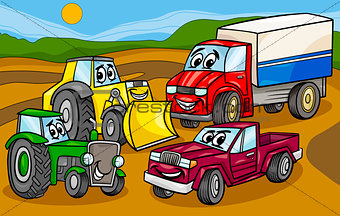 vehicles machines group cartoon illustration