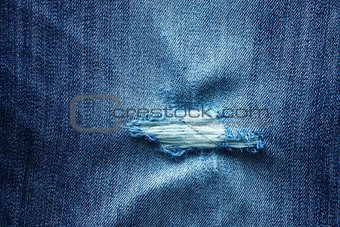 Texture of the wiped, crumpled and ripped jeans