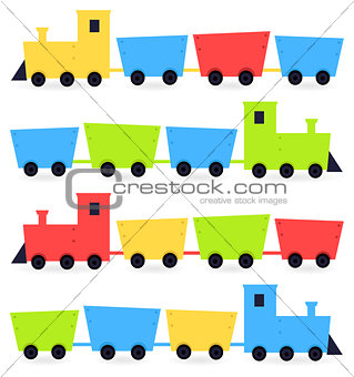 Childish cartoon colorful trains isolated on white