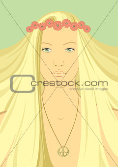 Hippy Girl with wreath of flowers