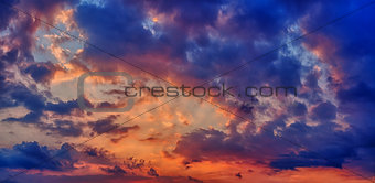 Sunset or sunrise with clouds panorama