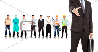 businessman cooperate with different industries people 