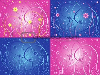 Abstract floral artwork in four different color variants