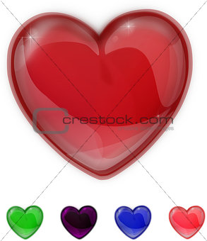 Red,purple,green,pink and blue glass shiny heart