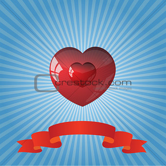heart on striped blue background