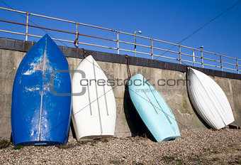 Blue and white boats at Southend-on-Sea, Essex, England