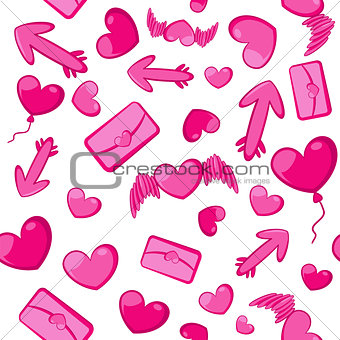 Seamless background of pink hearts and arrows