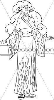 African Woman In Kimono Coloring Page
