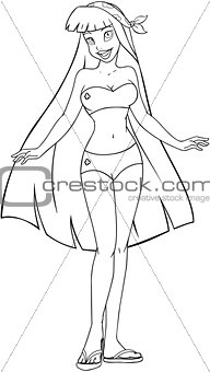 Asian Woman In Swimsuit Coloring Page