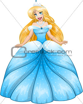 Blond Princess In Blue Dress